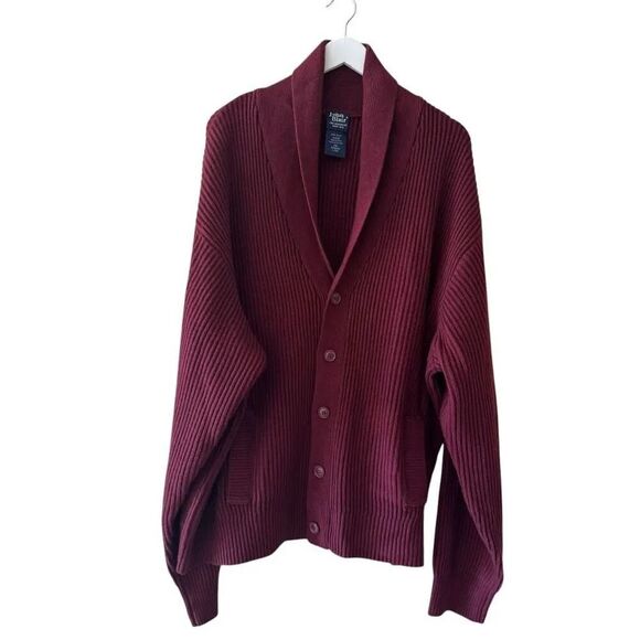 John Blair Mens Cable Knit Cardigan  Grandpa Chunky Burgundy Sweater SZ 3XL - Picture 1 of 13